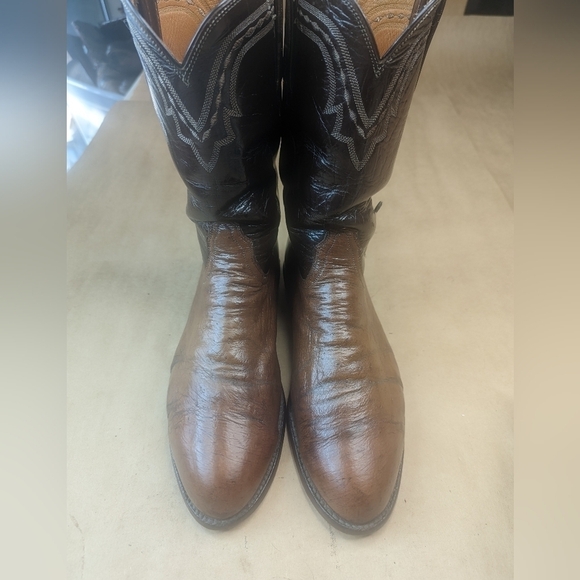 Lucchese Boots men's size 9EE Exotic Genuine Brown Smooth Ostrich classic Wester - Picture 2 of 12
